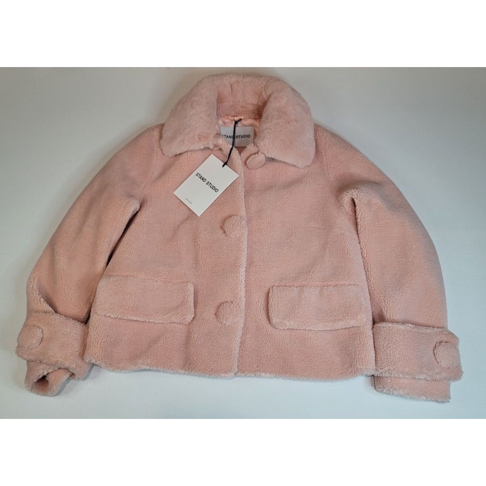Stand Studio‎ Teddy Jacket Womens Size 36.  Faux Fur Crop In Seashell Pink. NWT
